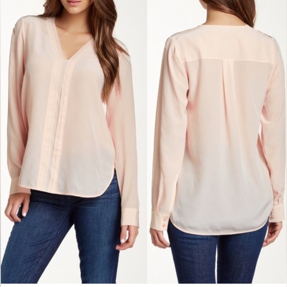 Vince Blush Silk Blouse Top Picot Edge Long Sleeve in Blossom Small - Picture 1 of 15